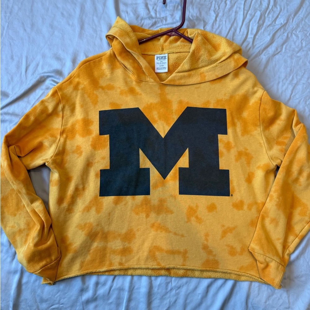 University of Michigan Tie Dye Yellow Crop Hoodie